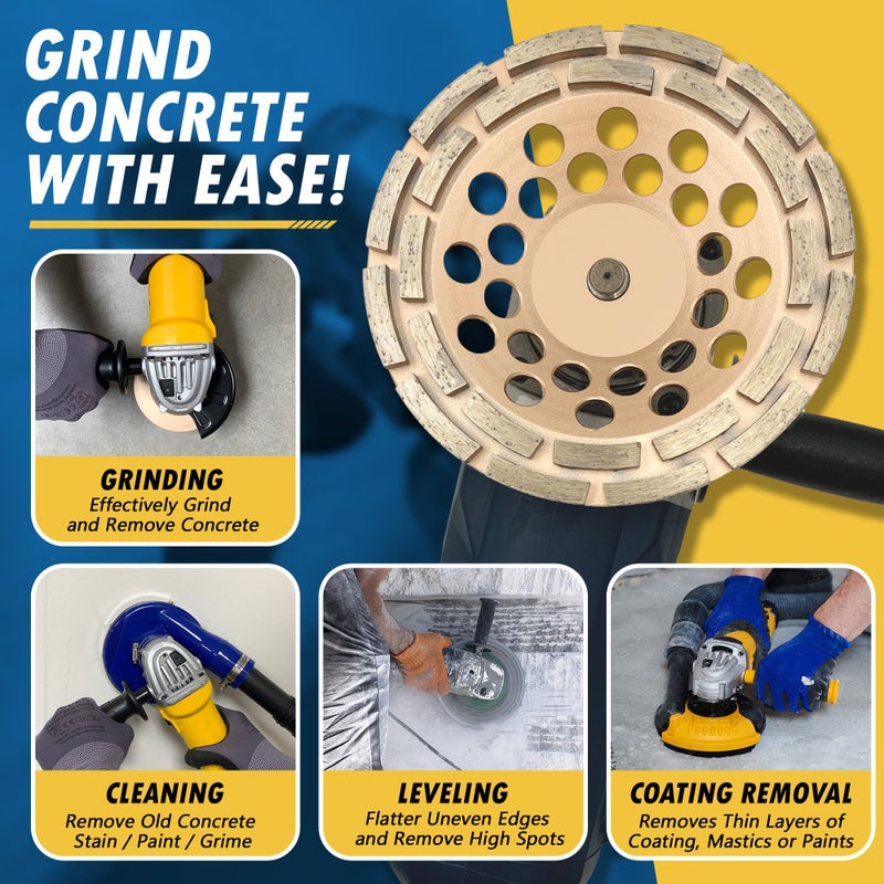 EDiamondTools عجلات طحن الماس 7" للخرسانة أو البناء، 24 قطعة مزدوجة الصفوف، 30/40 حبيبات، رابطة متوسطة، 5/8"-11 محور - Image 4